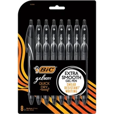 Bic Gelocity Quick Dry Black Gel Pens 0.7Mm 8 Count Retractable Writing Pens