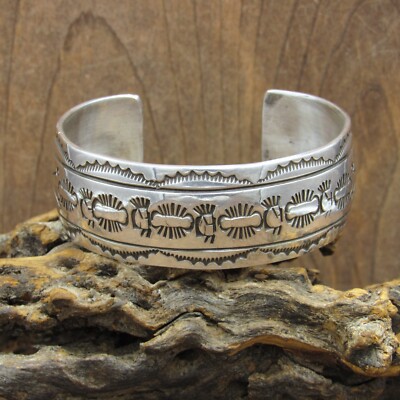 Navajo Vintage Sterling Silver Stamped Cuff Bracelet by Lynn