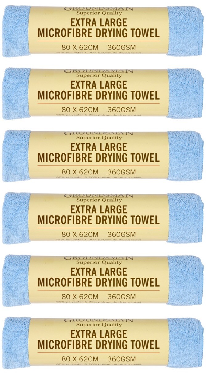 6x Groundsman Car Care Extra Large Microfibre Drying Towels Cloth - 80cm x 62cm