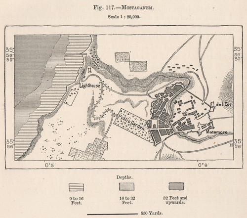 Mostaganem. Algeria 1885 old antique vintage map plan chart