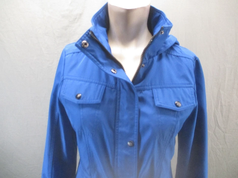 GUESS Size S Womens Blue Full Zip Snap Stand Collar Multi Pocket Windbreaker 360 - Image 2 of 4