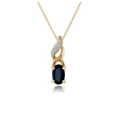 Klassischer ovaler Saphir & Diamant Anhänger in 9 kt Gelbgold