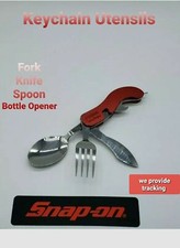 Snap On Tools Camping Utensils Tool  Fork Spoon knife bottle opener Stainless NW