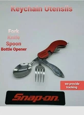 Snap On Tools Camping Utensils Tool  Fork Spoon knife bottle opener Stainless NW
