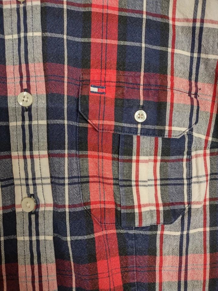 Tommy Hilfiger Button Up Shirt Women’s S Plaid Short Cap Sleeve Red White Blue - Image 2 of 4