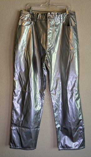YMLA shiny silver metallic jeans pants 38x33 vtg 90s y2k rave disco goth gay