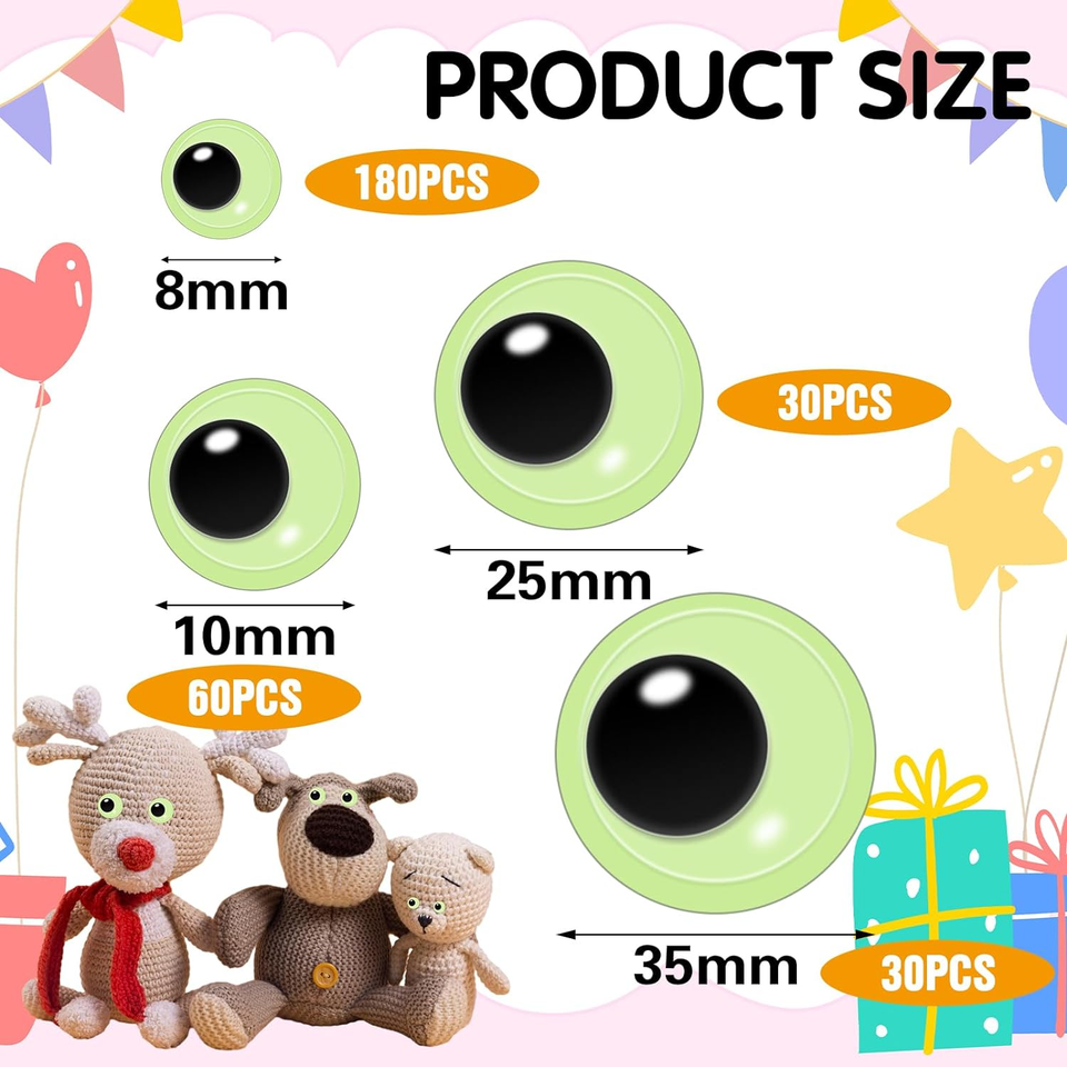300 Pcs Googly Eyes Assorted Sizes, Glow in The Dark Googly Eyes Sticky