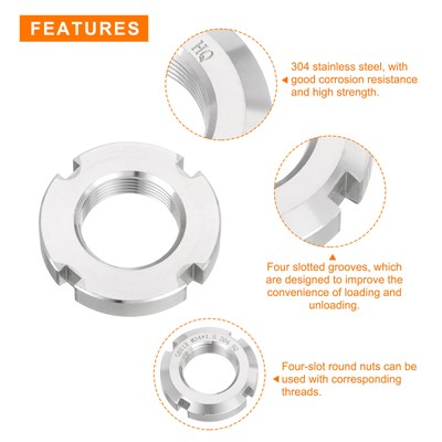 Écrou Rond à Quatre Fentes M24x1.5mm - Acier Inoxydable 304 - Uxcell - Neuf