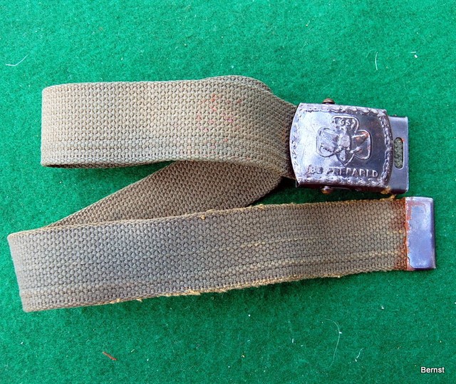 VINTAGE GIRL SCOUT 193648 GIRL SCOUT TREFOIL BUCKLE GREEN WEBB BELT