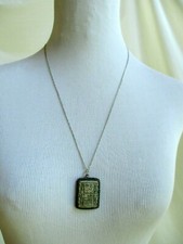 Vintage Rectangle Pendant Egyptian Hieroglyphics Stone w Edge Sterling Silver  