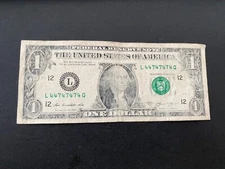 One Dollar $1 Vanity Number Binary Near Repeater Worn Condition - L44747474Q