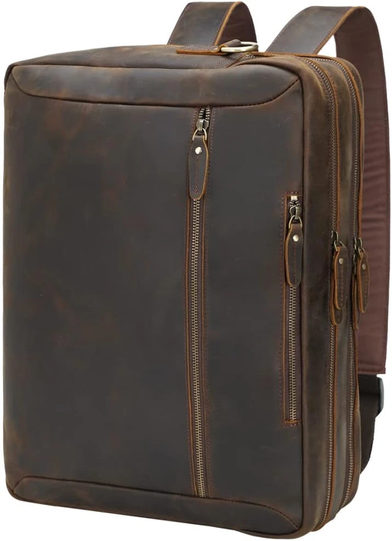 Stylish Leather Briefcase Backpack for 15.6" Laptop - Perfect for Work & Travel
