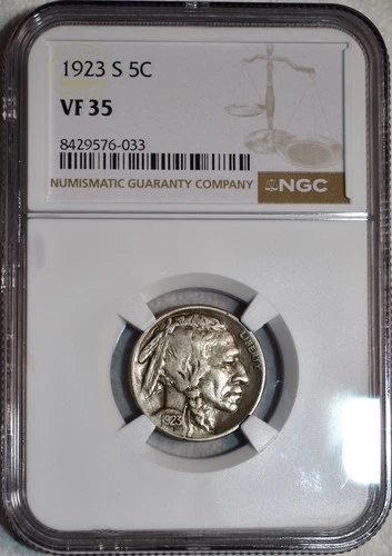 NGC VF-35 1923-S Buffalo Nickel, Sharply Detailed, Nearly XF, Scarce Date!
