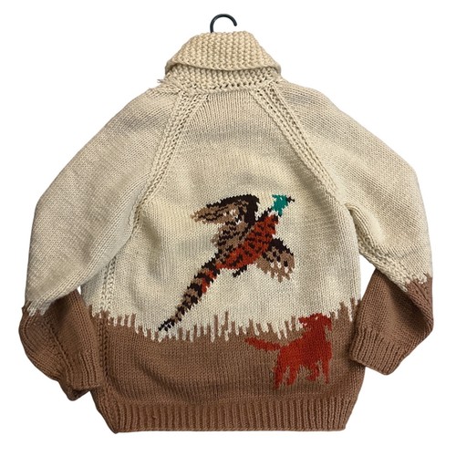 1950's Mary Maxim Cowichan Style Pheasant Hunting Dog Zip Cardigan Sweater