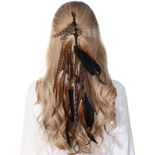 Molans Hippie Feather Hair Extension Headband Black Black  pheasant feather