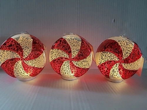 Mr Christmas Mercury Glass Light Up Peppermint Candy Ornaments Decor New
