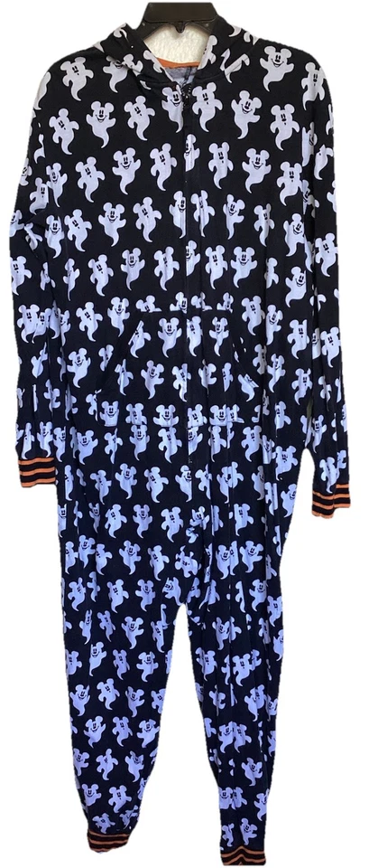 Disney Mickey Mouse Fantasma Ropa de Dormir Una Pieza Adulto-L Pjs Capucha Bolsillos Halloween Foto 2 de 4