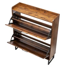 Uimoso Shoe Cabinet with 2 Flip Drawers Farmhouse Style Brown Storage Unit