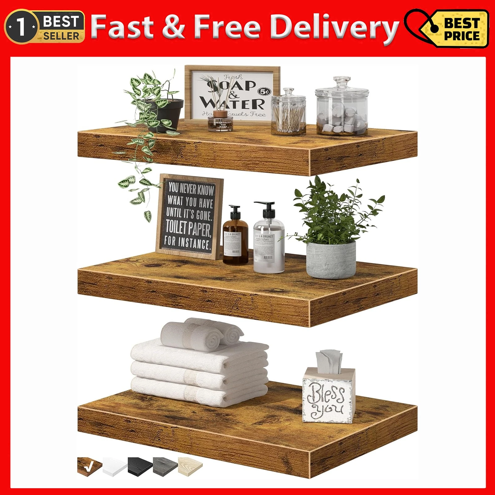 10" Deep Floating Shelves for Wall - 10 X 16 Inch Book Shelf Bathroom Bedroom Ki