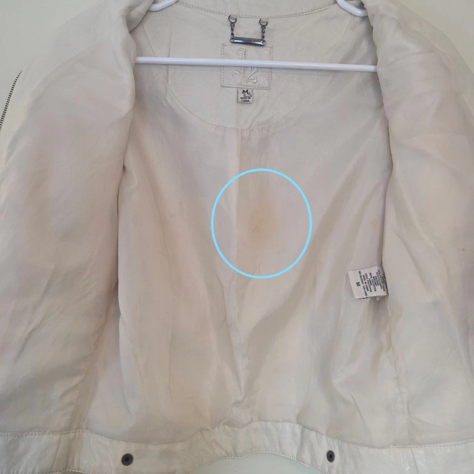 Chaqueta de moto J2 Jou Jou de cuero sintético crema talla mediana Foto 3 de 4