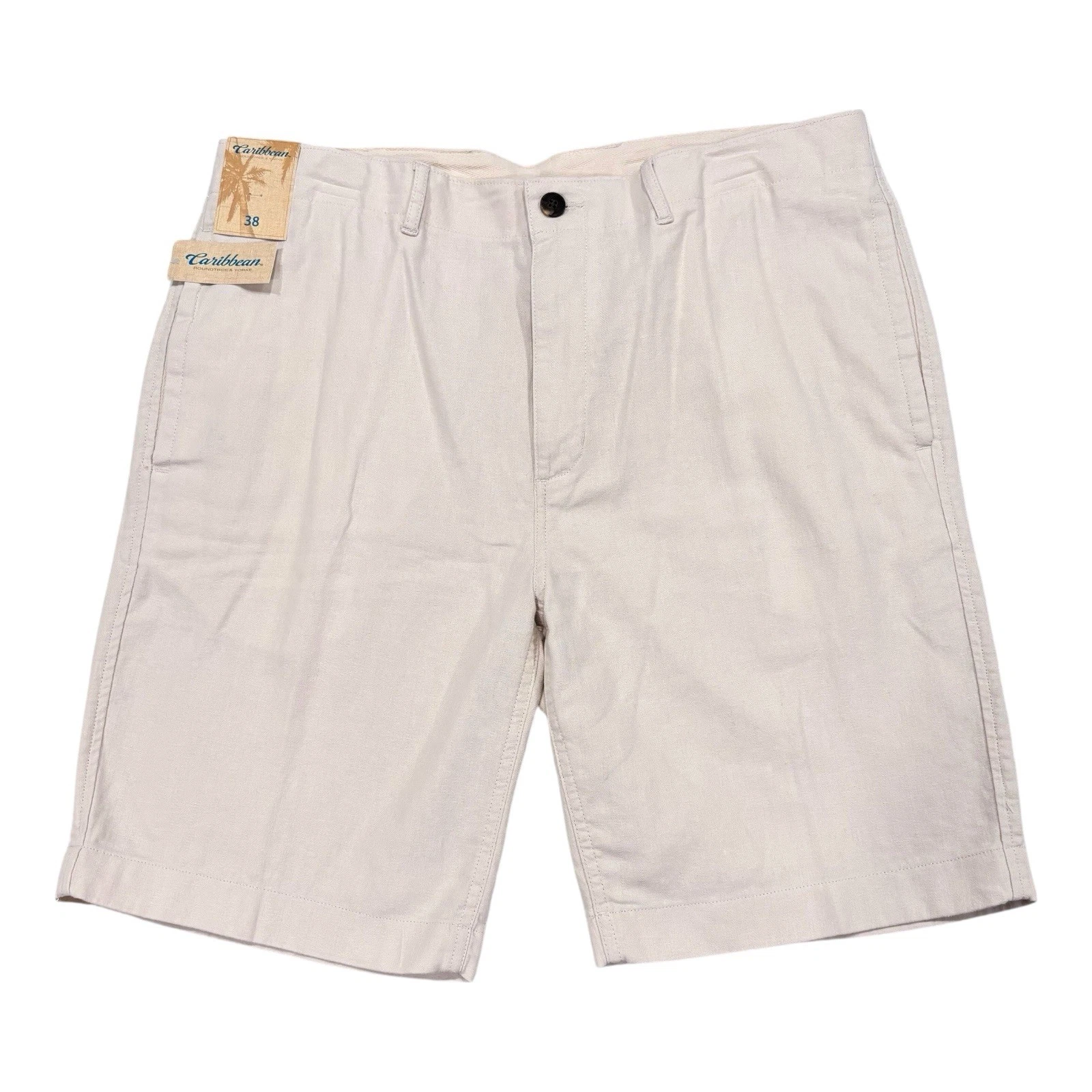 Caribbean Linen Cotton Shorts Beach Cruise Vacation Light Khaki Men's Size 38