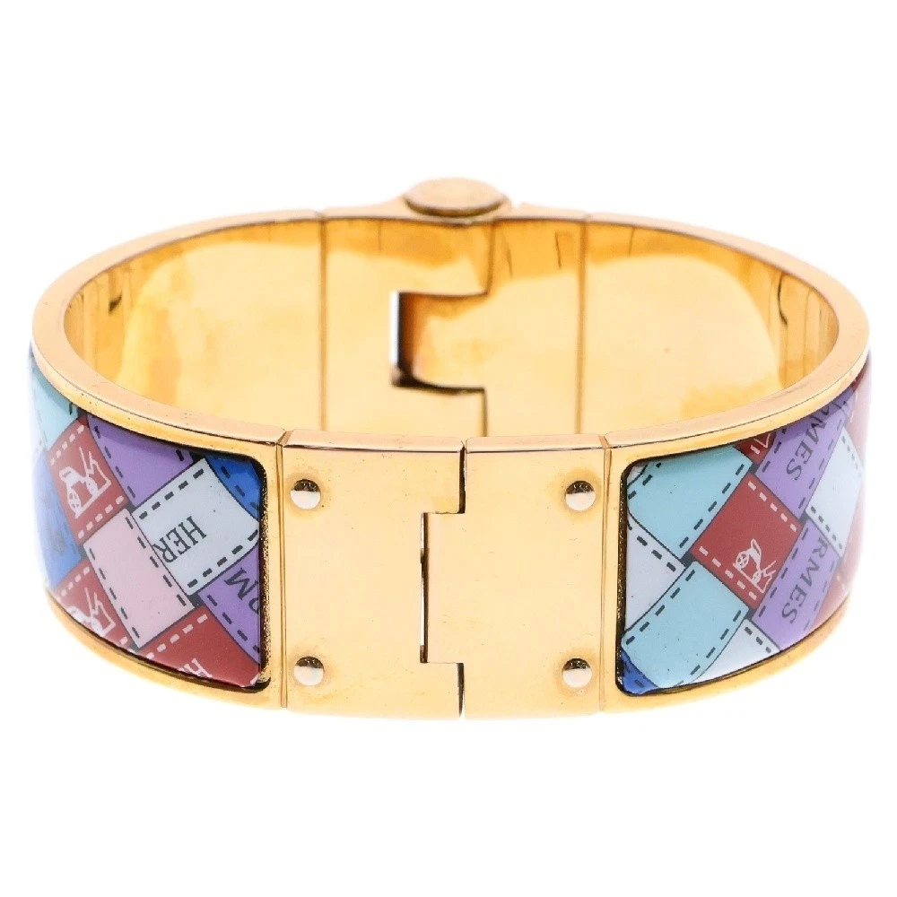 HERMÈS Bracciale Hermes Charnière GM Bordeuck Check Placcato Oro Rosa