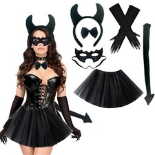 Devil Costume Horn Headband Tail Bow Gloves Mask,Little Demon Tutu Dress-Up