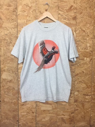 Vintage USA 90s turkey vulture flying bird animal print grey t shirt size large - Picture 2 of 5