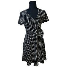 Rolla Coster Black and White Polka Dot Faux Wrap Dress Size M