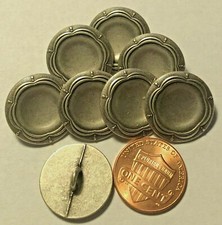 8 Concave Antiqued Silver Tone Metal Shank Buttons 3/4" 19mm 9583
