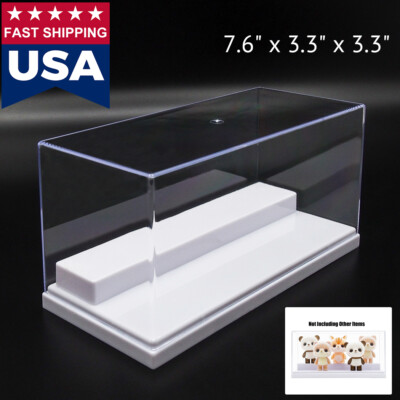 US Clear Acrylic Display Box Case 7.87'' L Plastic 2 Step White Tray Dustproof UV
