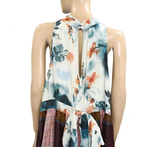 By Anthropologie Maeve Gingham Floral Printed Halter Mini Dress 2X PS New 280434 - Picture 4 of 5