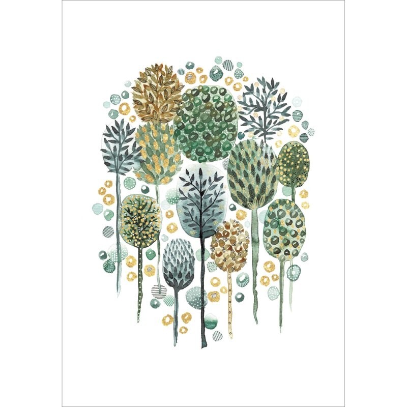 Beautiful Greeting Card Trees - Woodmansterne Blank Foiled Design Birthday Card