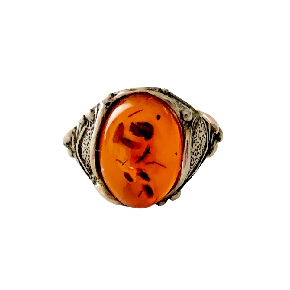 VINTAGE! ANELLO IN ARGENTO 925 CON AMBRA NATURALE. MISURA M-12. SILVER RING IT. - Immagine 2 di 4