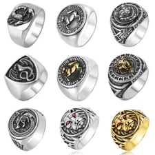 Mens Animal Rings Stainless Steel Dragon Tiger Wolf Wild Boar Punk Biker Hip Hop