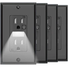 Black Wall Outlet with Night Light,Decorator Electrical Tamper Resistant Recepta