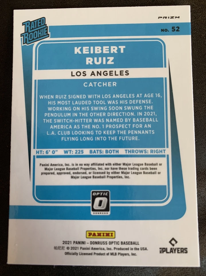 Keibert Ruiz 2021 Donruss Optic "RED Wave Prizm: Rated Rookie" #52 - Image 2 of 4