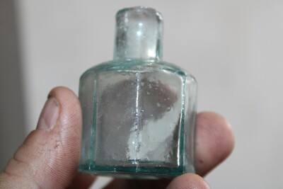 Antique, Blue, Octagon, Sheared Rim, Ink Well, Item # A - 3625