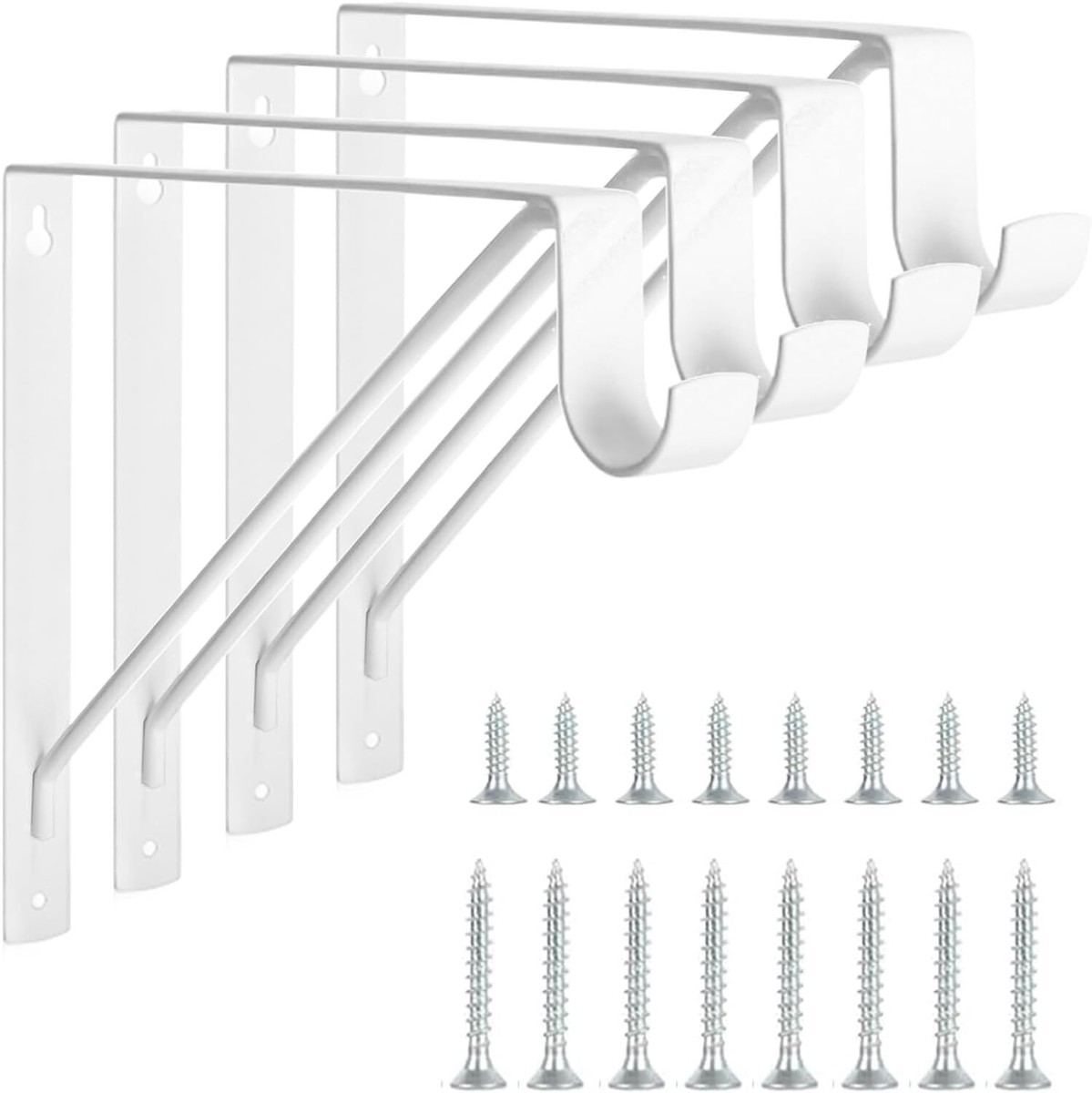 White Steel Shelf And Rod Brackets Heavy Duty 300lb Capacity 4-Pack ...