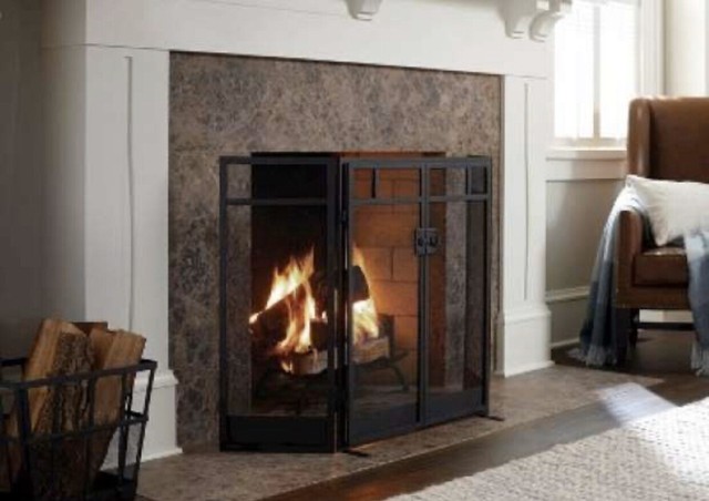 Mission Fireplace Screen Black With Brushed Bronze Finish