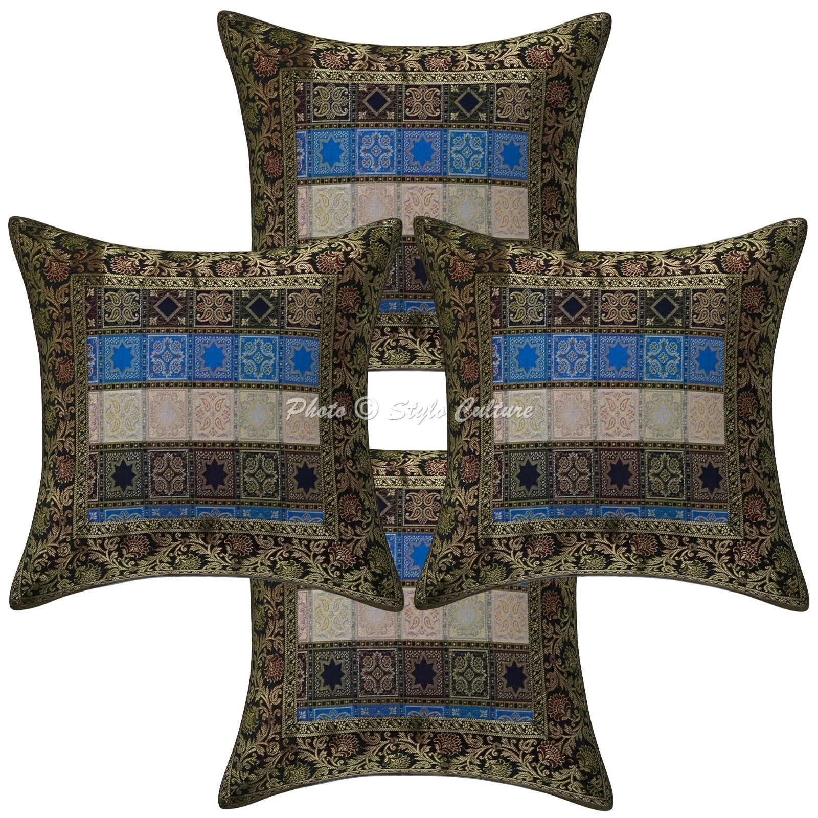 Home Decor Pillow Cover Brocade Jacquard Bohemian Cushion Cover Throw 16 x 16 in