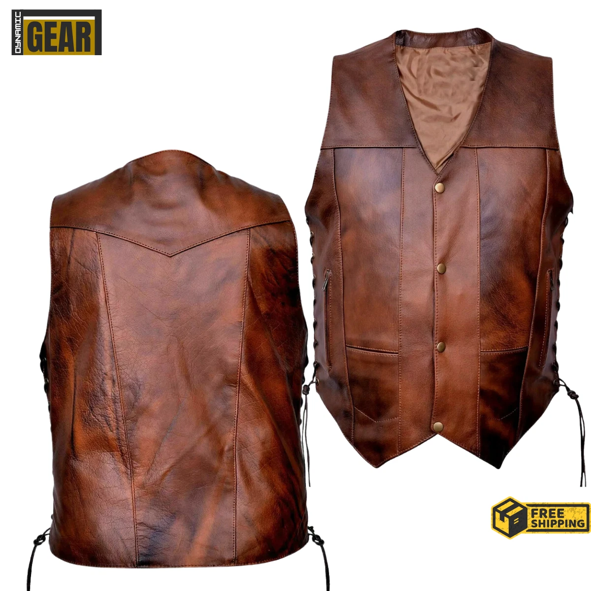 Men's Classic Leather Vest Premium Brown Biker Leather Vest