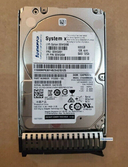 LENOVO 00WG690 00WG691 600GB SAS 10K 12GBPS 2.5" G3HS X3650M5 Hard Drive - Image 2 of 2