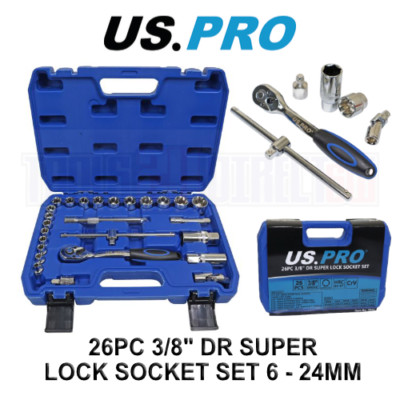 US PRO Tools 26 Stck. 3/8'' DR Super Lock Steckschlüsselsatz metrisch 6 - 24 mm 3944
