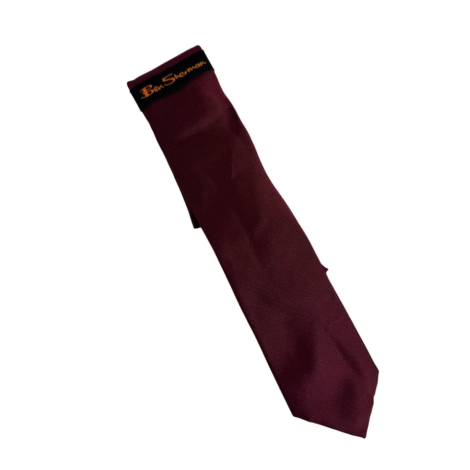 Ben Sherman Silk Solid Slim Wine Neck Tie NWT - Image 2 of 4