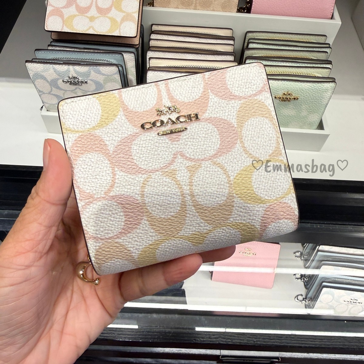 Coach Snap Wallet In Pretty Signature Canvas CEC37 Gold/Chalk/Pink