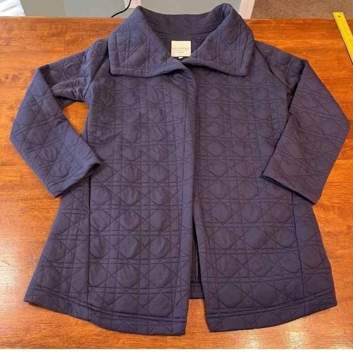 Bagatelle Womens Open Quilted Blue / Gray Jacket Coat - size Large All Season