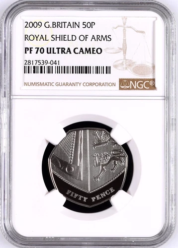 2009 50p Royal Shield Arms Proof PF70 NGC Britain Royal Mint Fifty Pence