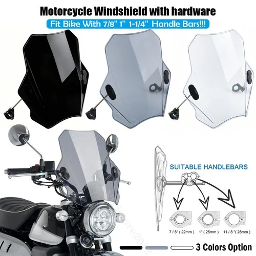 Motorcycle 7/8'' 1'' Handlebar Windscreen Headlight Fairing Windshield For Honda