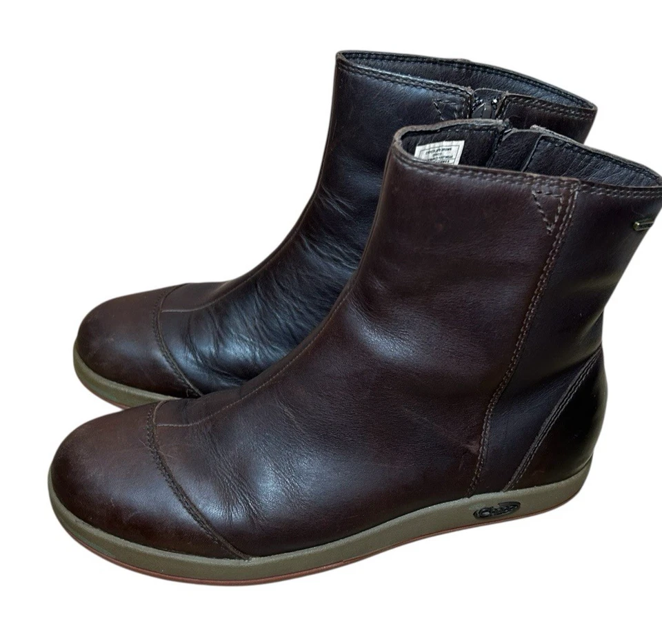 CHACO Darcy Impermeable Chelsea Botines Para Mujer 8.5 Marrón Cuero Cremallera Lateral Foto 2 de 4